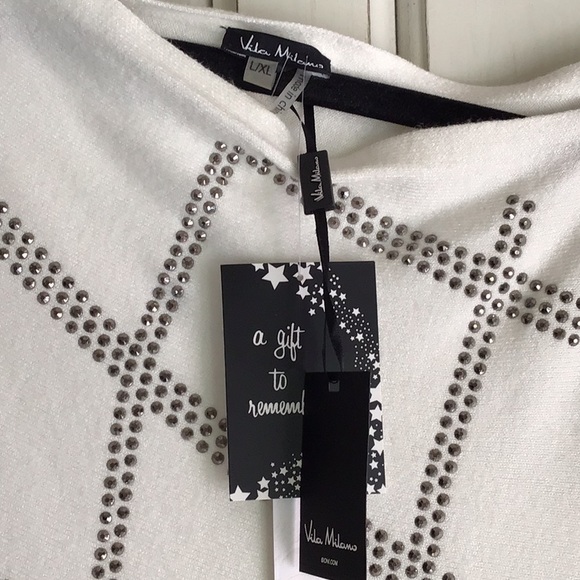 NWT Plus size XL white & silver rhinestone shrug  poncho sweater lux Vila Milano - Picture 4 of 5